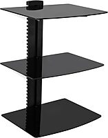 MegaMounts Tempered Glass 3-Shelf Multimedia Mounting Unit, 9.84inH x 23.62inW x 14.17inD, Black