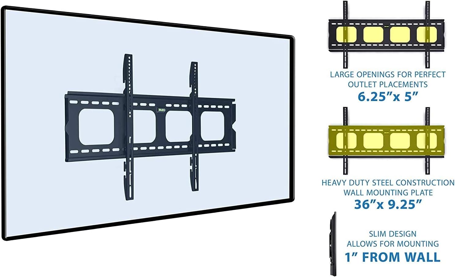 Mount-It! Low-Profile TV Mount | Flush Large TV Wall Mount | Slim Fixed Wall Mounting Bracket for 42-70 in. Screen Displays