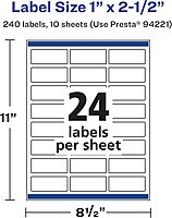 Avery Glossy Clear Rectangle Labels, Sure Feed Technology, 1" x 2.5", 240 Glossy Clear Labels, Laser/Inkjet Printable 240 labels