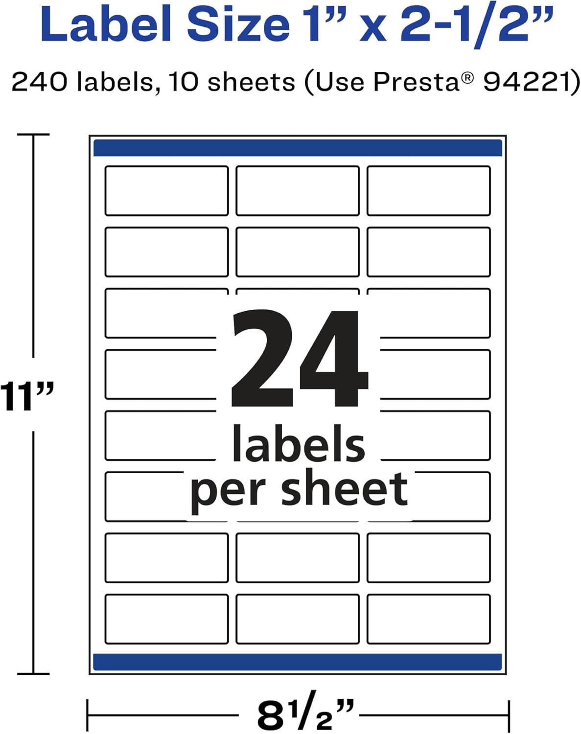 Avery Glossy Clear Rectangle Labels, Sure Feed Technology, 1" x 2.5", 240 Glossy Clear Labels