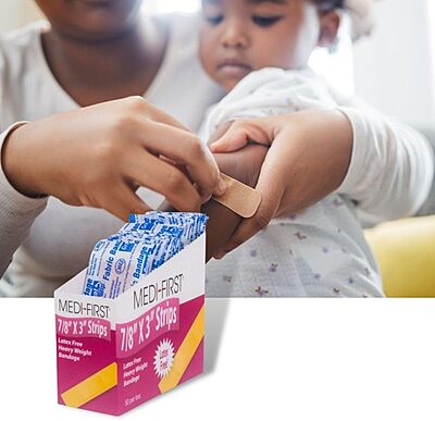 Medique Products 61450 Extra Heavy Weight Latex Free Flexible Woven Strip Bandages, 7/8-Inch by 3-Inch, 50 Per Box 7/8" x 3"