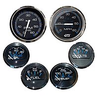 Faria Chesapeake Black withStainless Steel Bezel Boxed Set of 6 - Speed, Tach, Fuel Level, Voltmeter