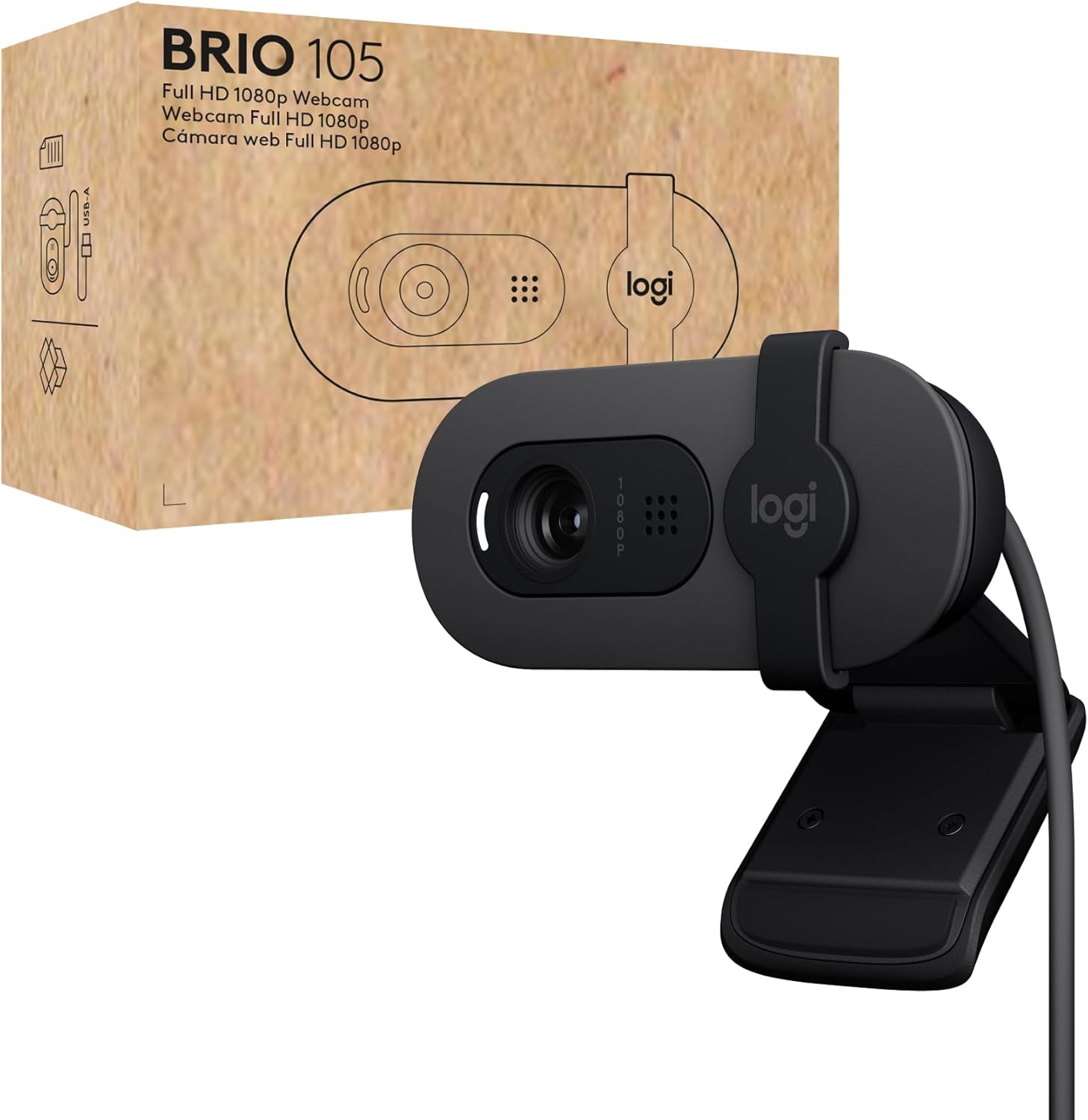 Logitech Brio 105 Full HD 1080p Business Webcam with Auto-Light Balance, USB-A, Privacy Shutter, Easy Set-Up