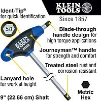 Klein Tools JTH98M T-Handle Hex Key Set, Metric Sizes Allen Wrench Set with 9-Inch Blades, Stand Included, 8-Piece