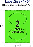 AVERY Printable Oval Labels, Sure Feed Technology, 4 x 6, Neon Green, Print-to-The-Edge, Laser/Inkjet
