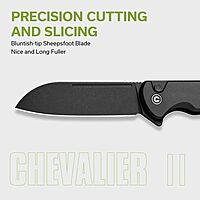 CIVIVI Chevalier II Folding Pocket Knife, Button Lock, 3.47\" Sheepsfoot Blade, Aluminum Handle
