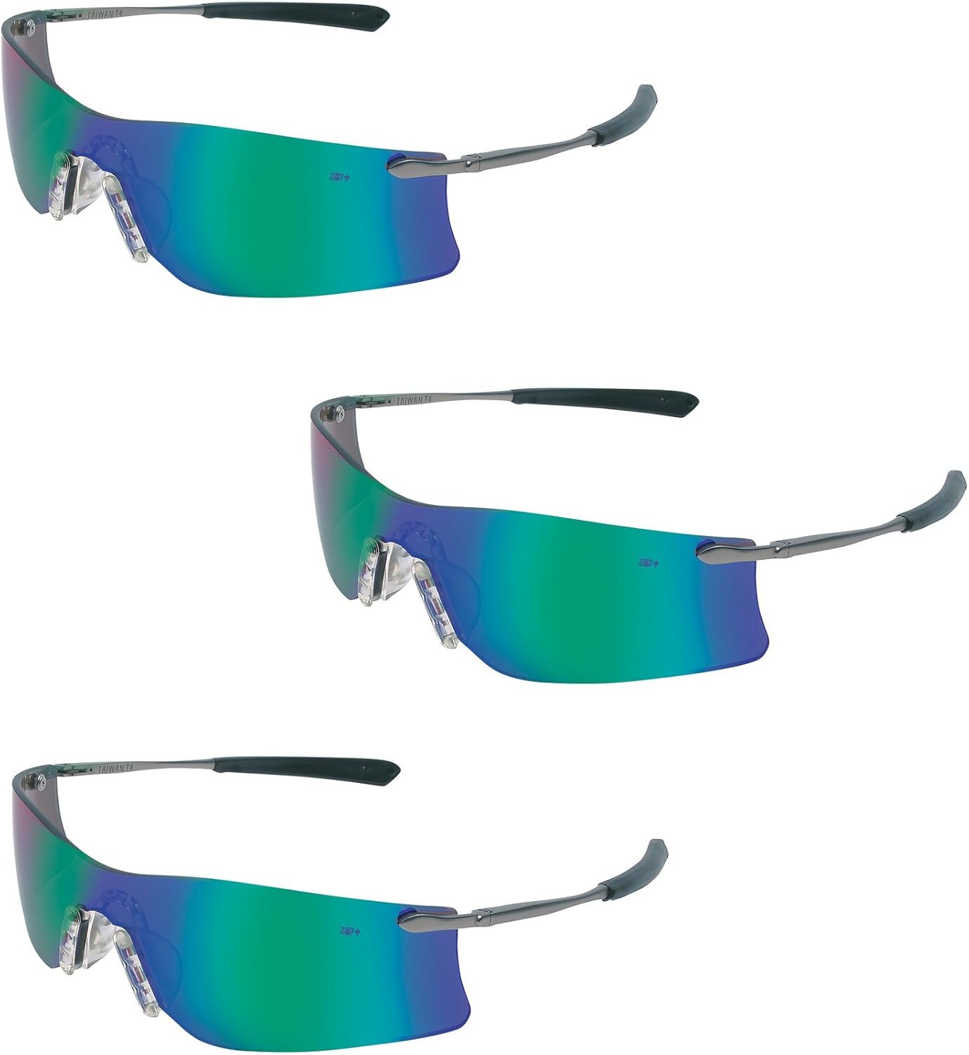 (3 Pair) MCR Safety Glasses Emerald Mirror Lens Rubicon T411G