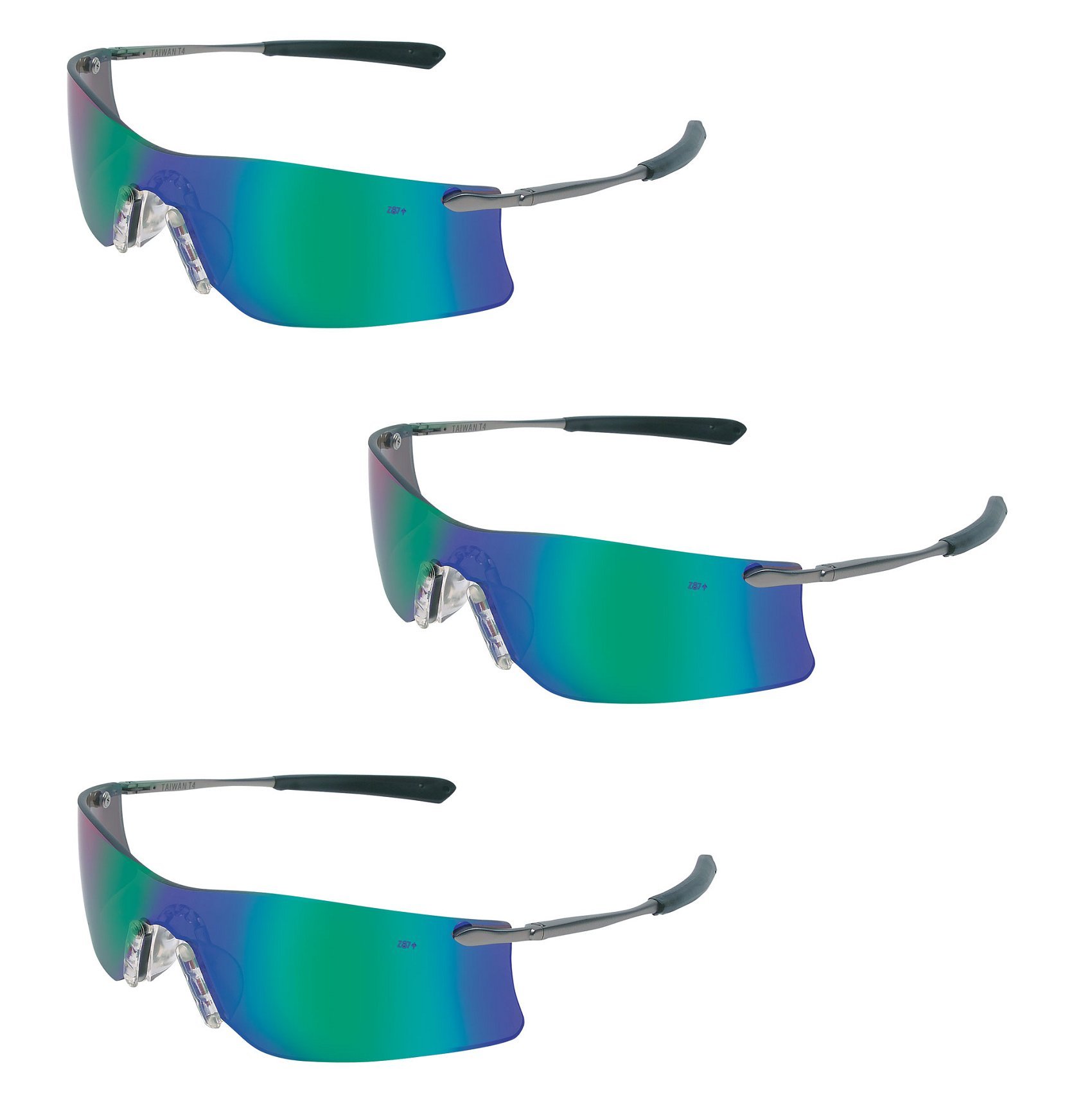 (3 Pair) MCR Safety Glasses Emerald Mirror Lens Rubicon T411G