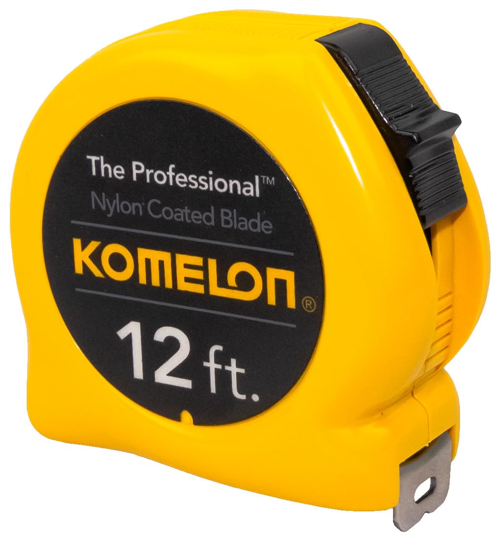 Komelon 4912 The Professional Nylon Coated Steel Blade Tape Measure 12-Feet by 5/8-Inch, Yellow Case 3.7 m