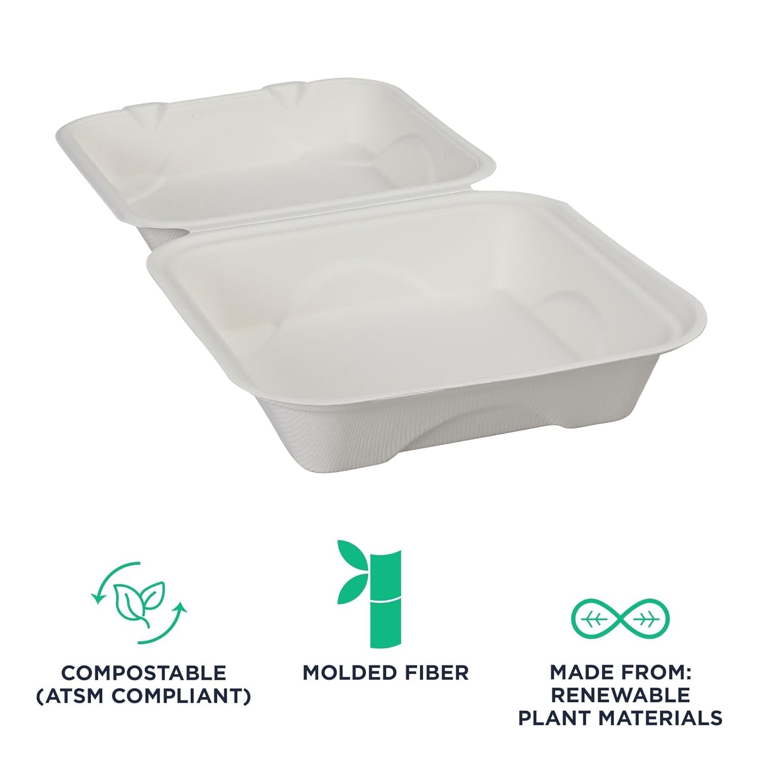 Eco-Products Compostable Bagasse Molded-Fiber Hinged Clamshell Containers