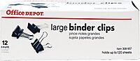 Office Depot Brand Binder Clips, Large, 2in Wide, 1in Capacity, Black, Box Of 12