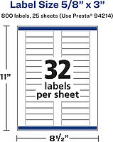 Avery Matte White Rectangle Labels, Sure Feed Technology, 5/8" x 3"