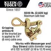 Klein Tools 1604-20 Haven's Grip for Messenger and Guy Strand Cable, Made in USA, Gold, 0.125-Inch to 0.50-Inch Cable Diameter Standard