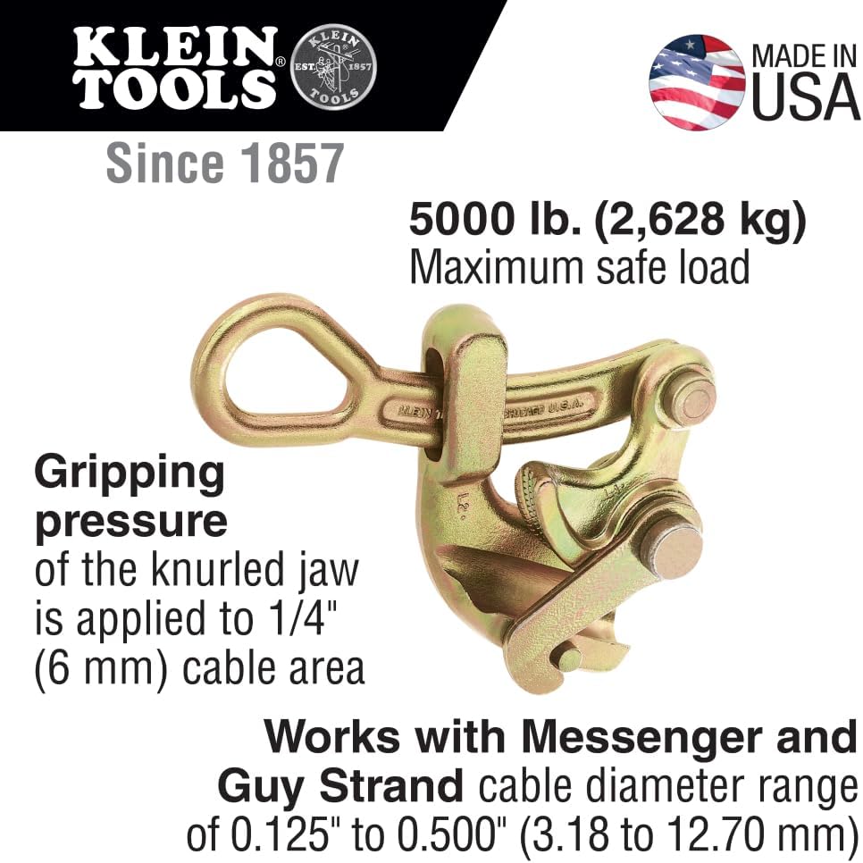 Klein Tools 1604-20 Haven's Grip for Messenger and Guy Strand Cable, Made in USA, Gold