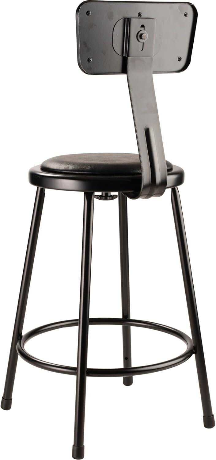 National Public Seating 6400 Vinyl Task Stool, With Backrest, 37in-39inH, Black