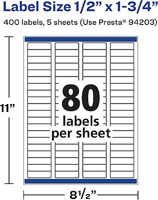 Avery Durable Waterproof Rectangle Labels, Sure Feed Technology, 0.5" x 1.75"