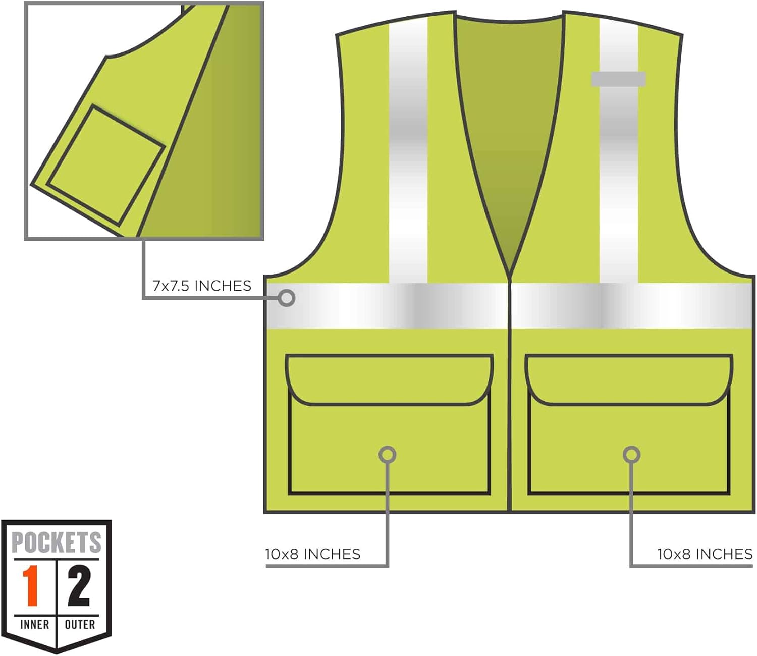 Ergodyne GloWear 8220Z High Visibility Reflective Safety Vest, ANSI/ISEA 107 Class 2, Zipper Closure