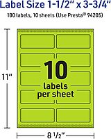 AVERY Printable Rectangle Labels, Sure Feed Technology, 1-1/2" x 3-3/4", Bright Green, Print-to-The-Edge