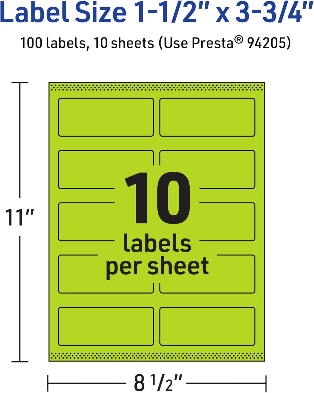 AVERY Printable Rectangle Labels, Sure Feed Technology, 1-1/2" x 3-3/4", Bright Green, Print-to-The-Edge
