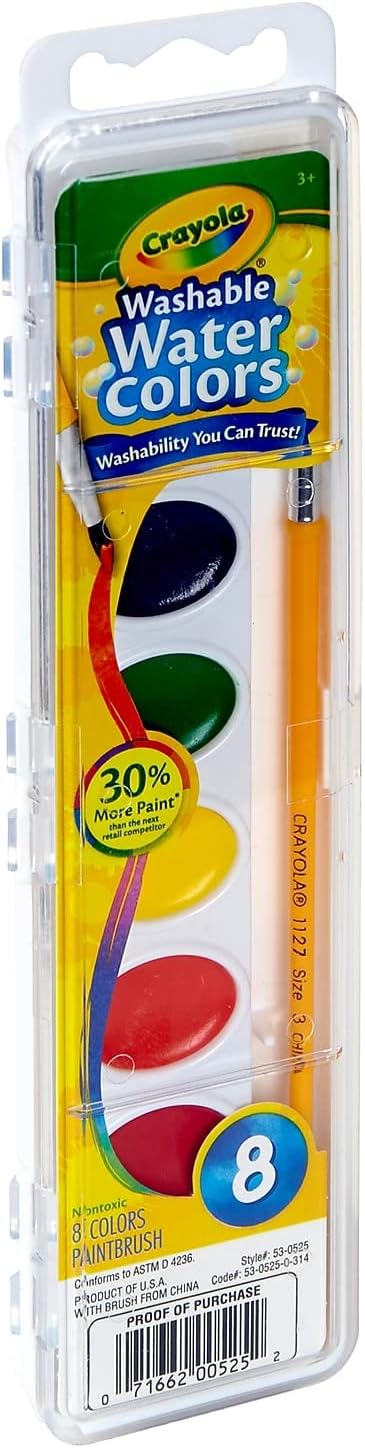 Crayola BIN525-6 Semi-Moist Washable Watercolor Set, 8 Colors Per Set, 6 Sets
