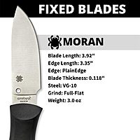 Spyderco Moran Drop Point Fixed Blade Knife with 3.92" VG-10 Stainless Steel Blade and Premium Custom-Molded Boltaron Sheath - PlainEdge - FB02P Drop-Point