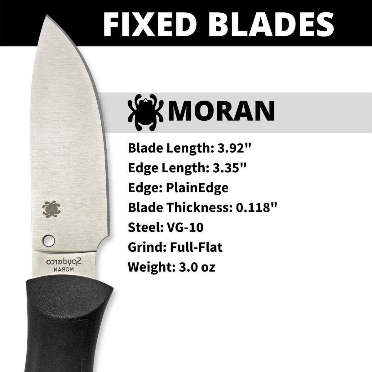 Spyderco Moran Drop Point Fixed Blade Knife with 3.92" VG-10 Stainless Steel Blade and Premium Custom-Molded Boltaron Sheath