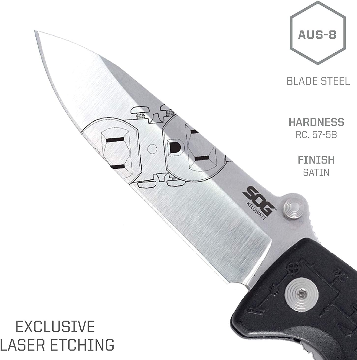 SOG Kilowatt- Electricians Pocket Knife with Wire Stripping Multi-Tool and 3.4 Inch AUS-8 Blade