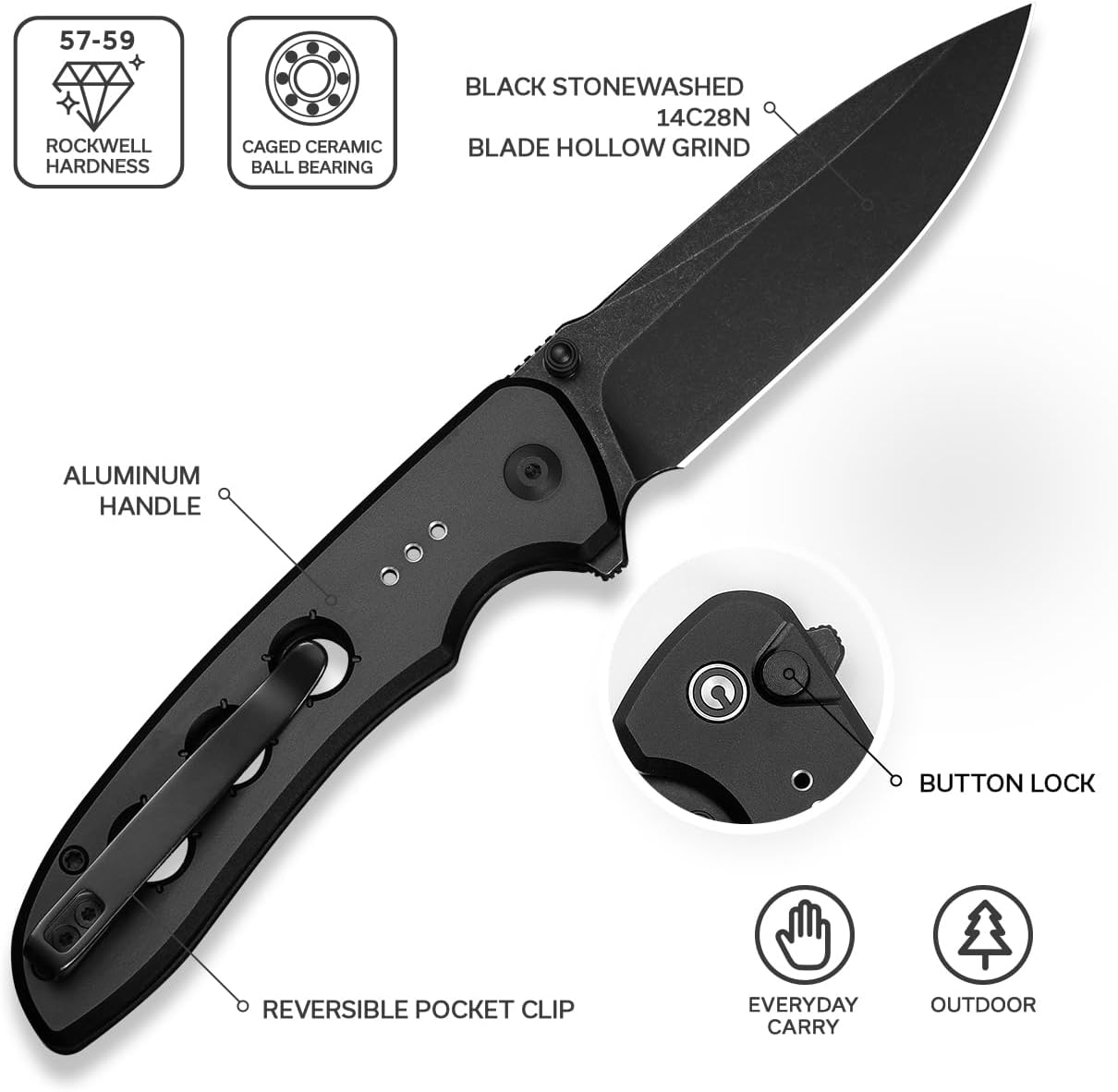 CIVIVI Hyperpulse Pocket Folding Knife, Aluminum Handle