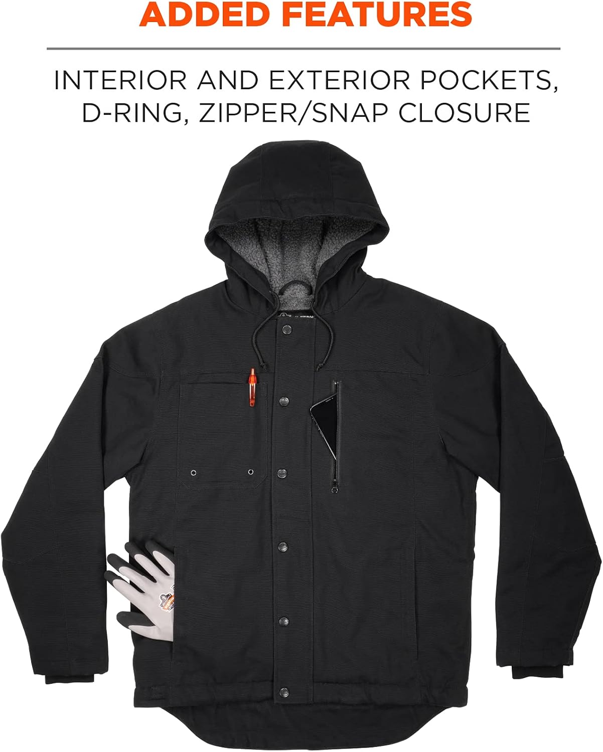 Ergodyne N-Ferno 6468 Heavy-Duck Canvas Work Jacket, Sherpa Lined