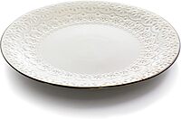 Elama Countess 16 Piece Embossed Double Bowl Stoneware Dinnerware Set in Ivory