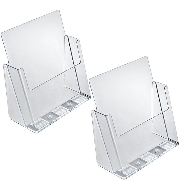 Azar Displays 2-Tier 4-Pocket Plastic Trifold Brochure Holder, 11-1/4inH x 9-1/4inW x 5inD, Clear