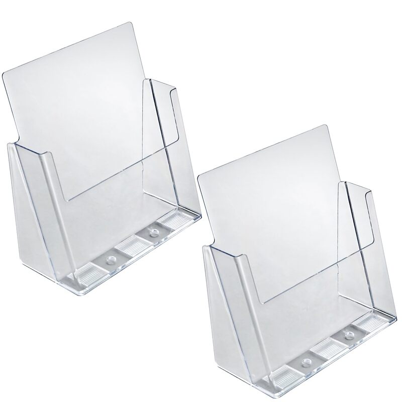 Azar Displays 2-Tier 4-Pocket Plastic Trifold Brochure Holder, 11-1/4inH x 9-1/4inW x 5inD, Clear