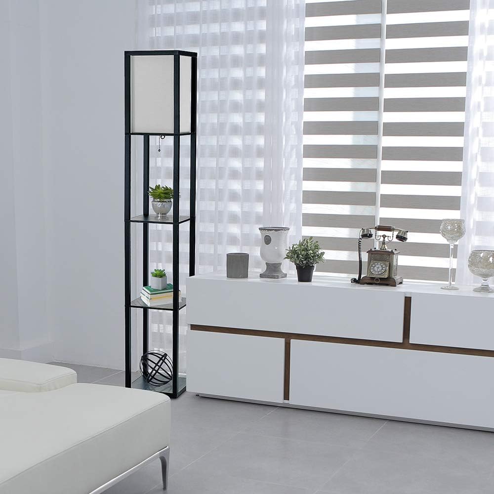 SIMPLE DESIGNS LF1014 3-Shelf Floor Lamp Linen Shade