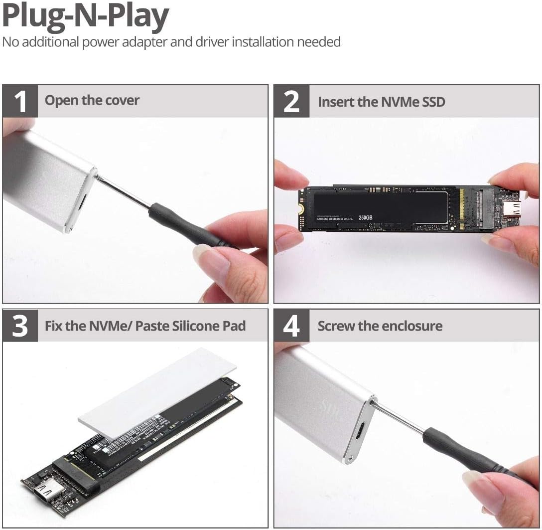 SIIG USB C Nvme SSD Portable Enclosure, 10Gbps USB 3.1 Gen 2 to NVMe SSD