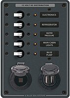 Blue Sea 8120 - 5 Position 12V Panel w/Dual USB & 12V Socket
