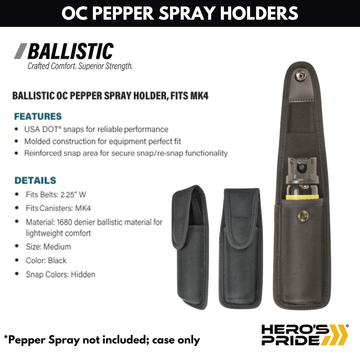 Hero's Pride Ballistic OC Pepper Spray Holder, Nylon EDC Holster for Duty Belt, Mace Holder Fits MK4