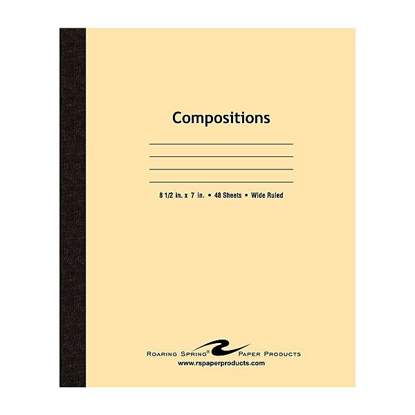Roaring Spring Composition Notebook, Wide Ruled, 48 Sheets, 15lb White Paper, 8.5"x7", Flexible Manila 7 pt Tagboard Cover