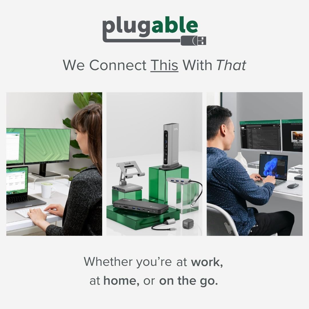 Plugable USB 3.0 and USB-C Universal Laptop Docking Station with 2 HDMI Ports for Windows, Mac (Driver Required)