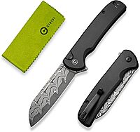 CIVIVI Chevalier II Folding Pocket Knife, Button Lock, 3.47\" Sheepsfoot Blade, Aluminum Handle