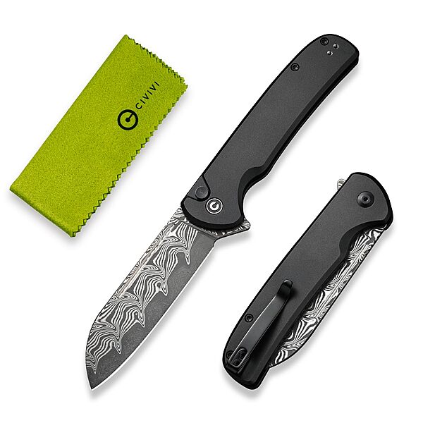 CIVIVI Chevalier II Folding Pocket Knife, Button Lock, 3.47\" Sheepsfoot Blade, Aluminum Handle