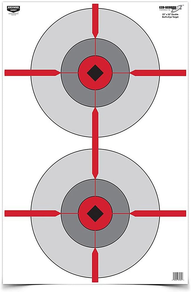 BIRCHWOOD CASEY 23" x 35" Eze-Scorer Double Bull's-Eye Shoot-Up Brilliant White Paper Targets for Indoor and Outdoor Use