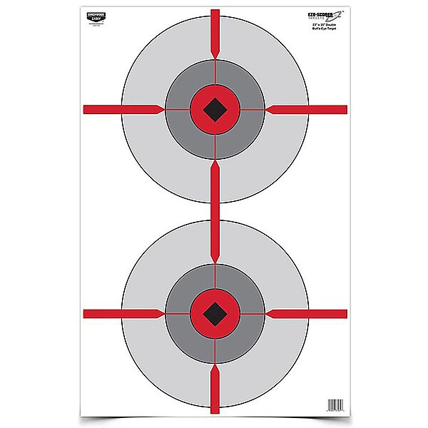 BIRCHWOOD CASEY 23" x 35" Eze-Scorer Double Bull's-Eye Shoot-Up Brilliant White Paper Targets for Indoor and Outdoor Use, 100 Targets