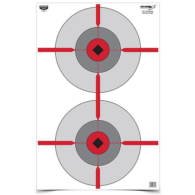 BIRCHWOOD CASEY 23" x 35" Eze-Scorer Double Bull's-Eye Shoot-Up Brilliant White Paper Targets for Indoor and Outdoor Use, 100 Targets