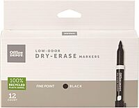Office Depot 100% Recycled Low-Odor Dry-Erase Markers, Fine Point, Black, Pack Of 12, DE-12PKBLK
