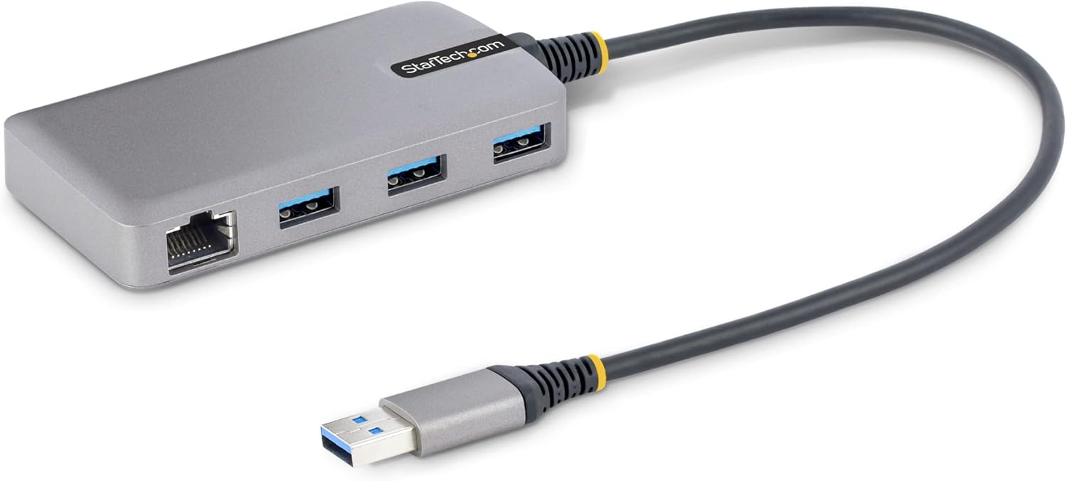 StarTech.com 3-Port USB Hub with Ethernet - 3X USB-A Ports - Gigabit Ethernet (RJ-45) - USB 3.0 5Gbps - Bus-Powered