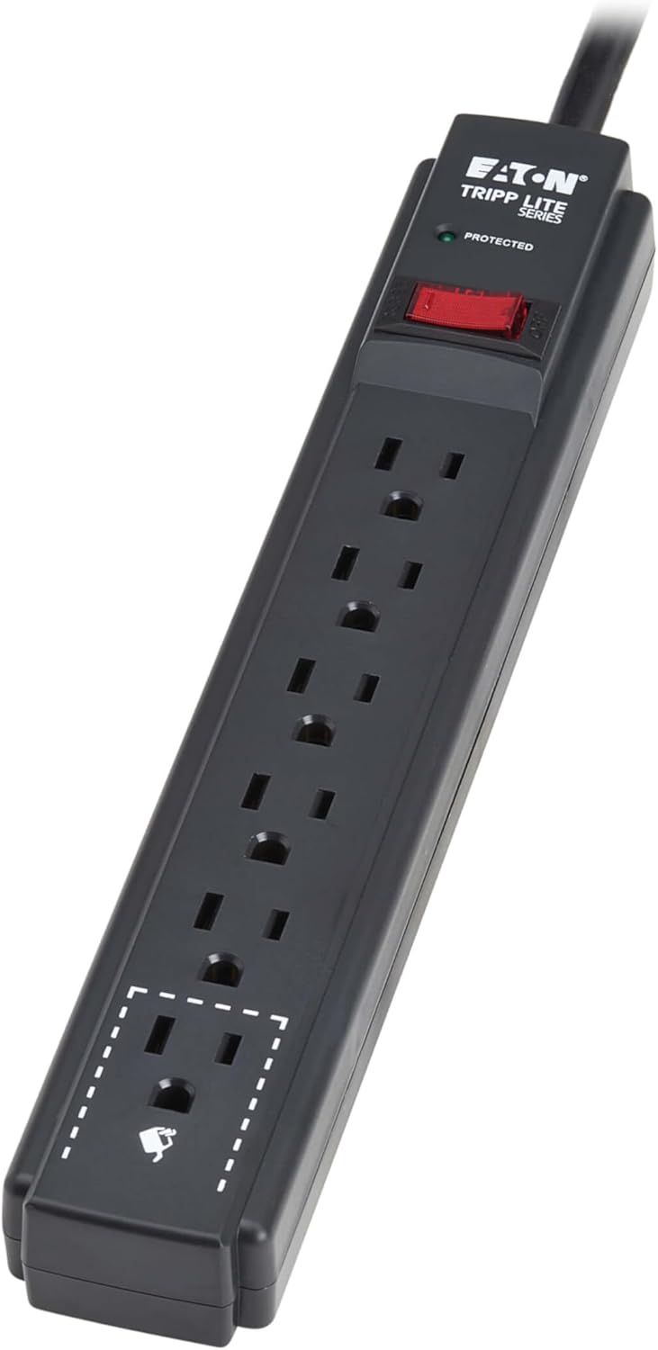 Eaton Tripp Lite Series 6-Outlet Surge Protector Power Strip, 3ft Extension Cord, 600 Joules, 15A Circuit Breaker, Black