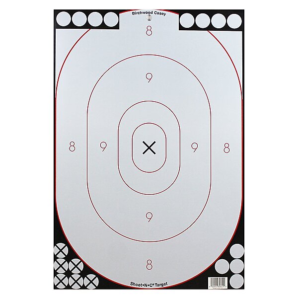 Birchwood Casey Shoot-N-C 12" X 18" Oval White & Black Silhouette Reactive Target - Highly Visible Instant Feedback Self-Adhesive Shooting Target Stickers with Repair Pasters - 5 Targets, 90 Pasters