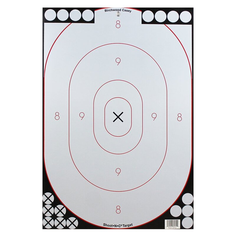 Birchwood Casey Shoot-N-C 12" X 18" Oval White & Black Silhouette Reactive Target - Highly Visible Instant Feedback Self-Adhesive Shooting Target Stickers with Repair Pasters - 5 Targets, 90 Pasters