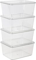 Martha Stewart Brody Plastic Storage Organizer Bins with Transparent Lids for Home Office, Kitchen, or Bathroom, 4 Pack