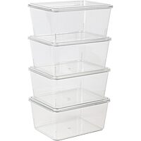 Martha Stewart Brody Plastic Storage Organizer Bins with Transparent Lids for Home Office, Kitchen, or Bathroom, 4 Pack
